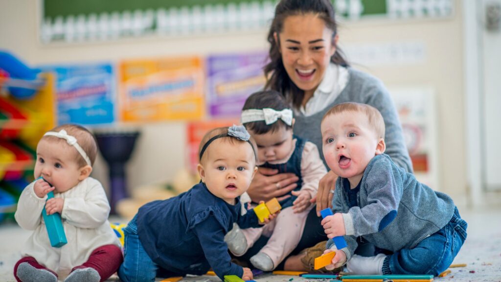 woman with children at daycare
