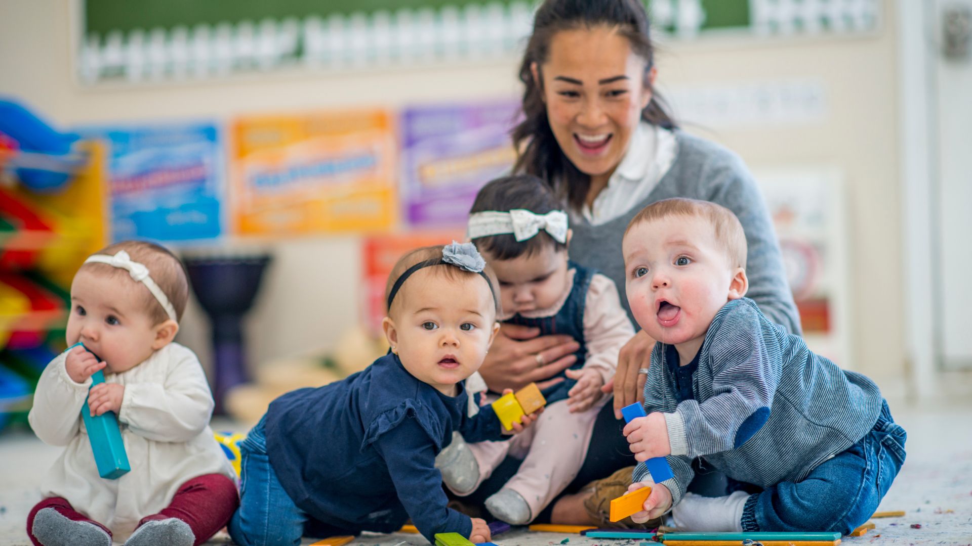 woman with children at daycare