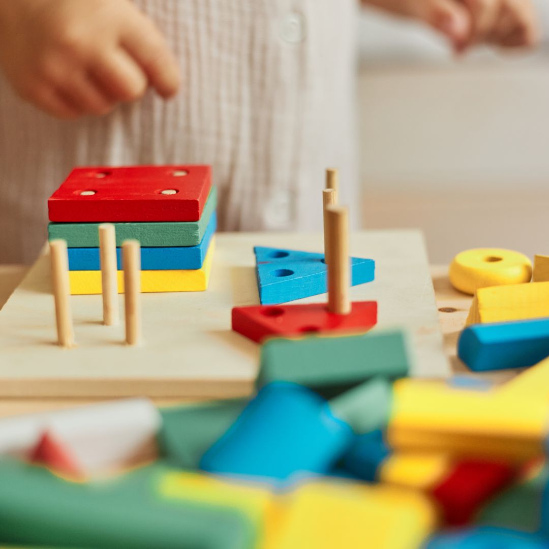 a bunch of blocks in a playroom