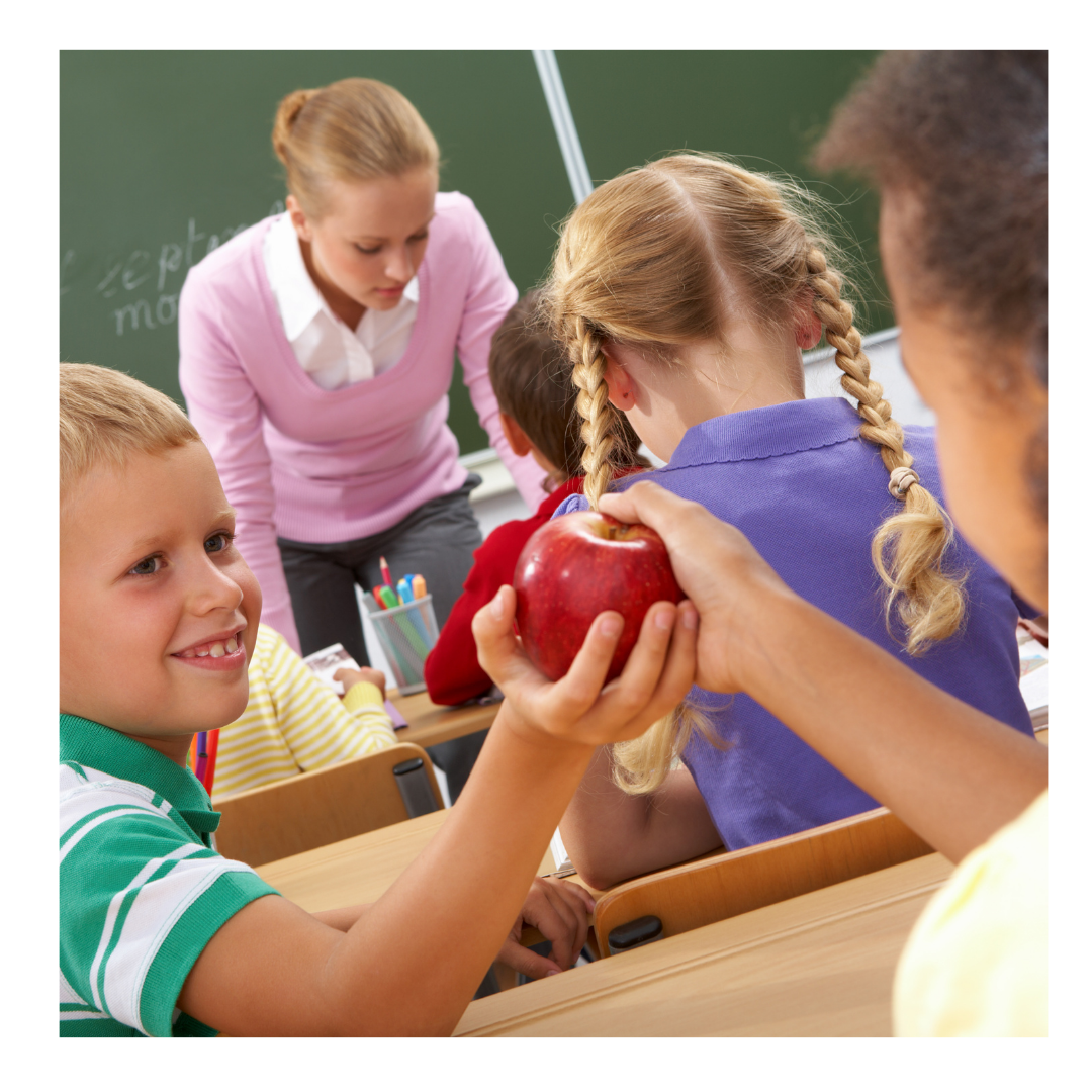 A kids sharing an apple