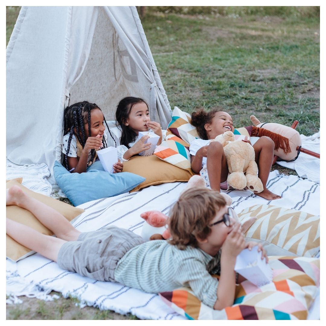 Kids spending time together watching a movie