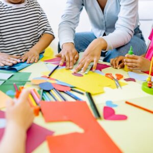 preschool children doing arts and crafts