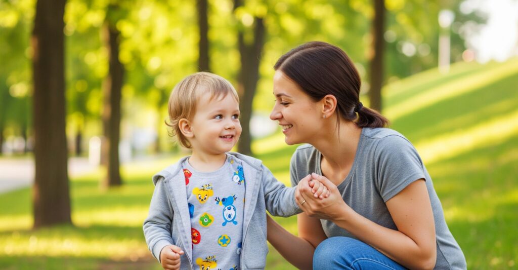 mom with her child outside