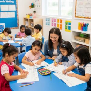 preschool children working on academic writing